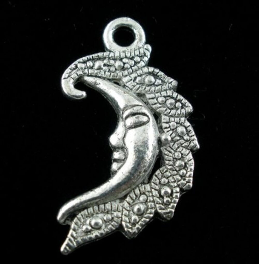 8872 20pc Antiqued Silver Alloy Half Moon Face Carved Charms Pendants